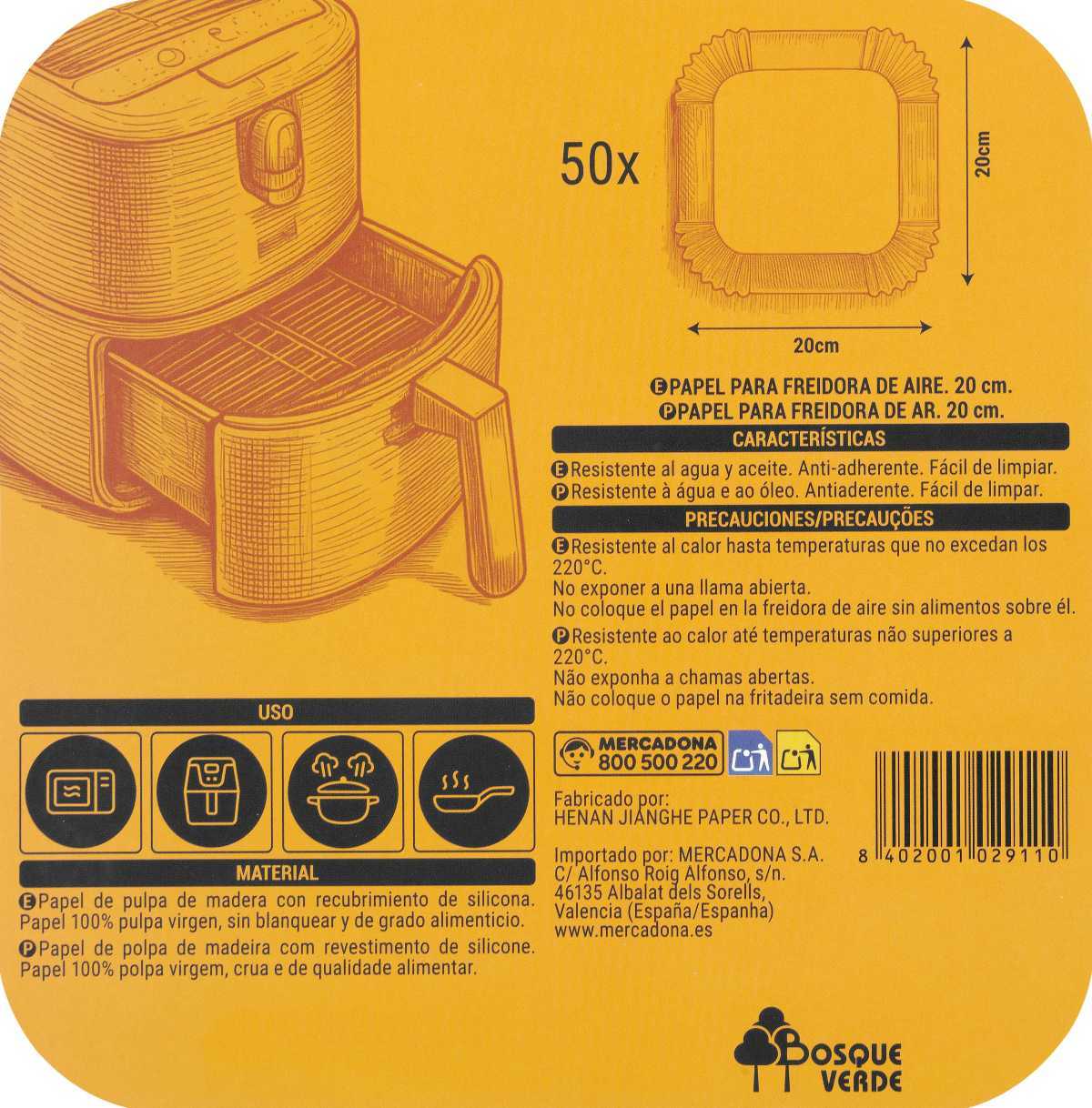 Datos e instrucciones del papel para Freidora de Aire de Mercadona