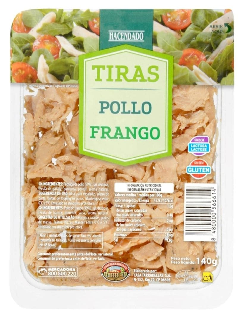Tiras de pechuga de pollo al natural Hacendado