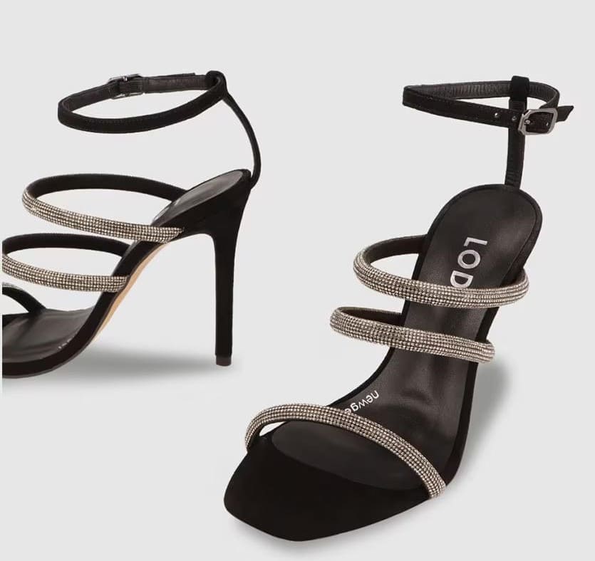 Sandalias de tacón en ante y tiras de joya, Lodi