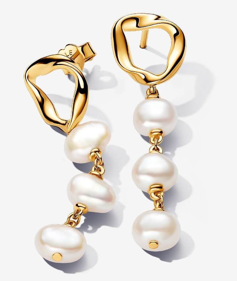 Pendientes Colgantes Círculo Forma Orgánica y Perlas Cultivadas de Agua Dulce Barroca de Pandora