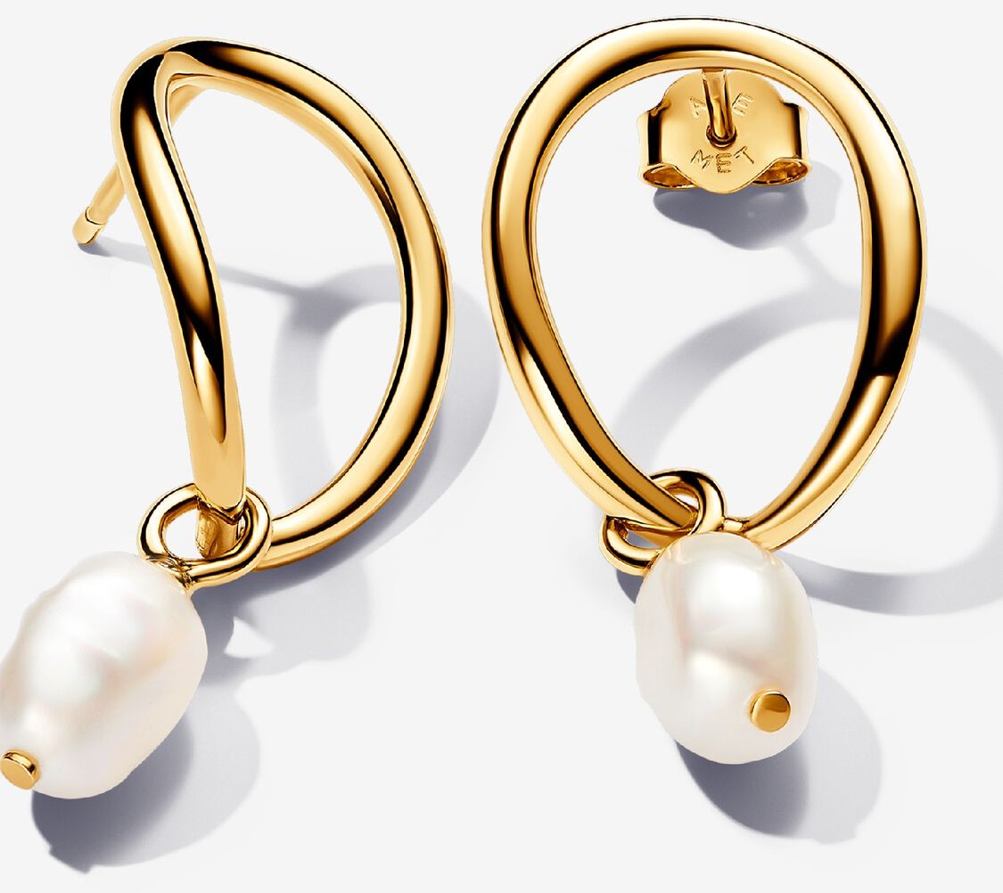 Pendientes Círculo Forma Orgánica y Perla Cultivada de Agua Dulce Tratada Barroca de Pandora