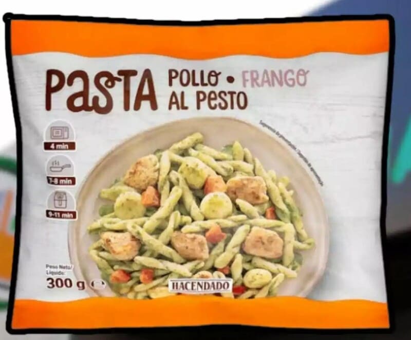 Pasta con pollo al pesto Hacendado ultracongelada