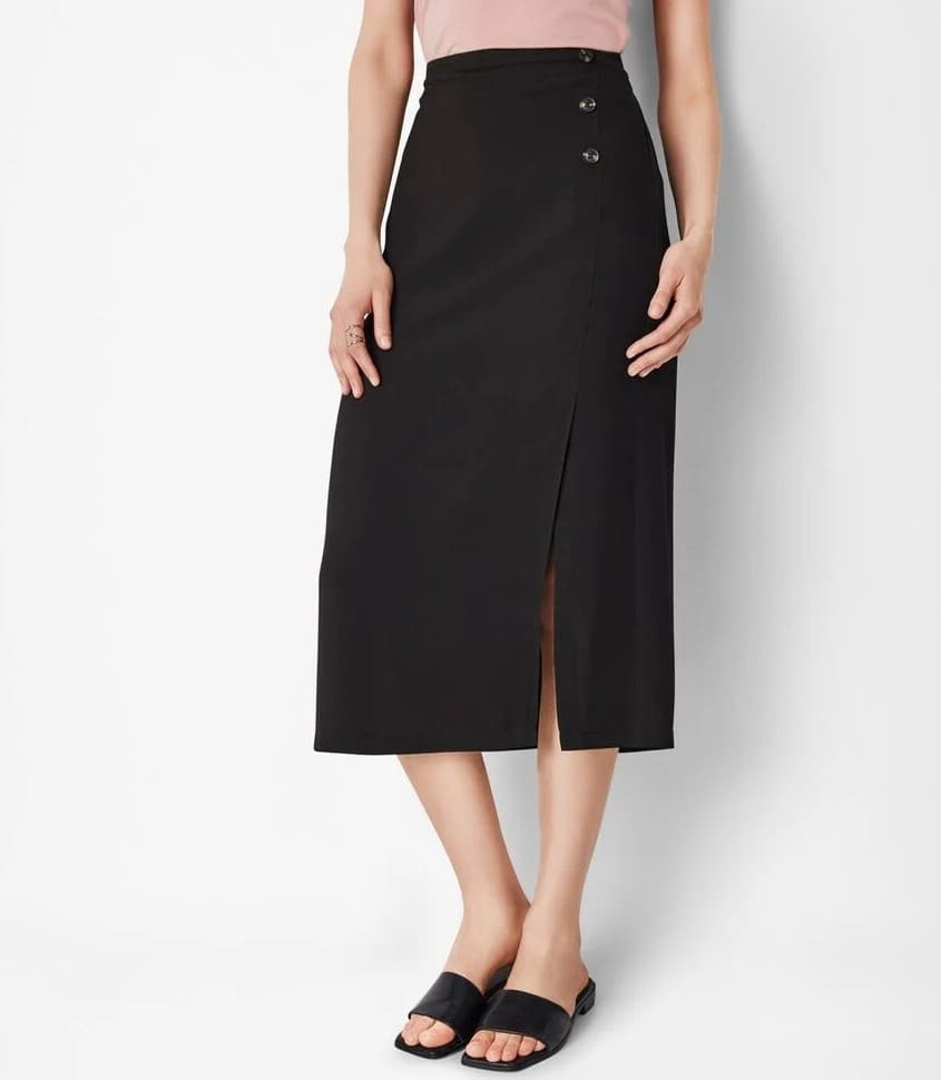 Falda midi de botones laterales