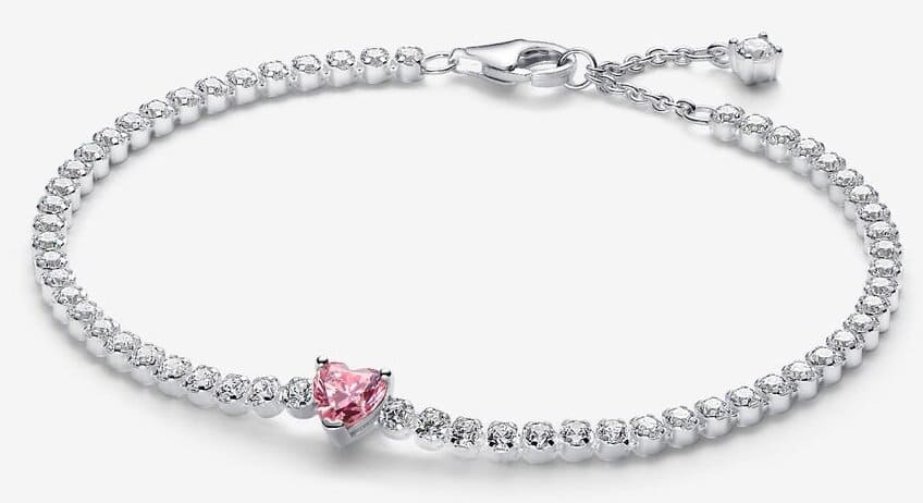 La nueva pulsera de Tenis Corazón Brillante Rosa de plata de Pandora