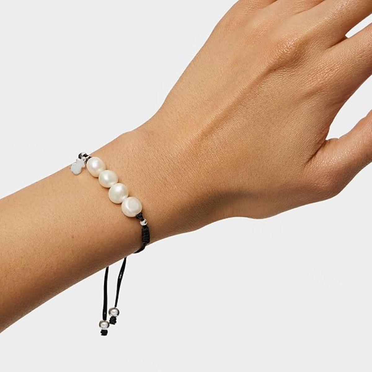 Pulsera de cuerda y perlas con motivo oso en plata de primera ley Tous de Amazon