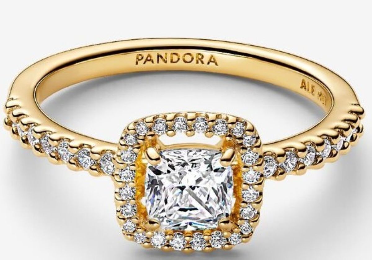 Anillo Halo Transparente Cuadrado Brillante de Pandora