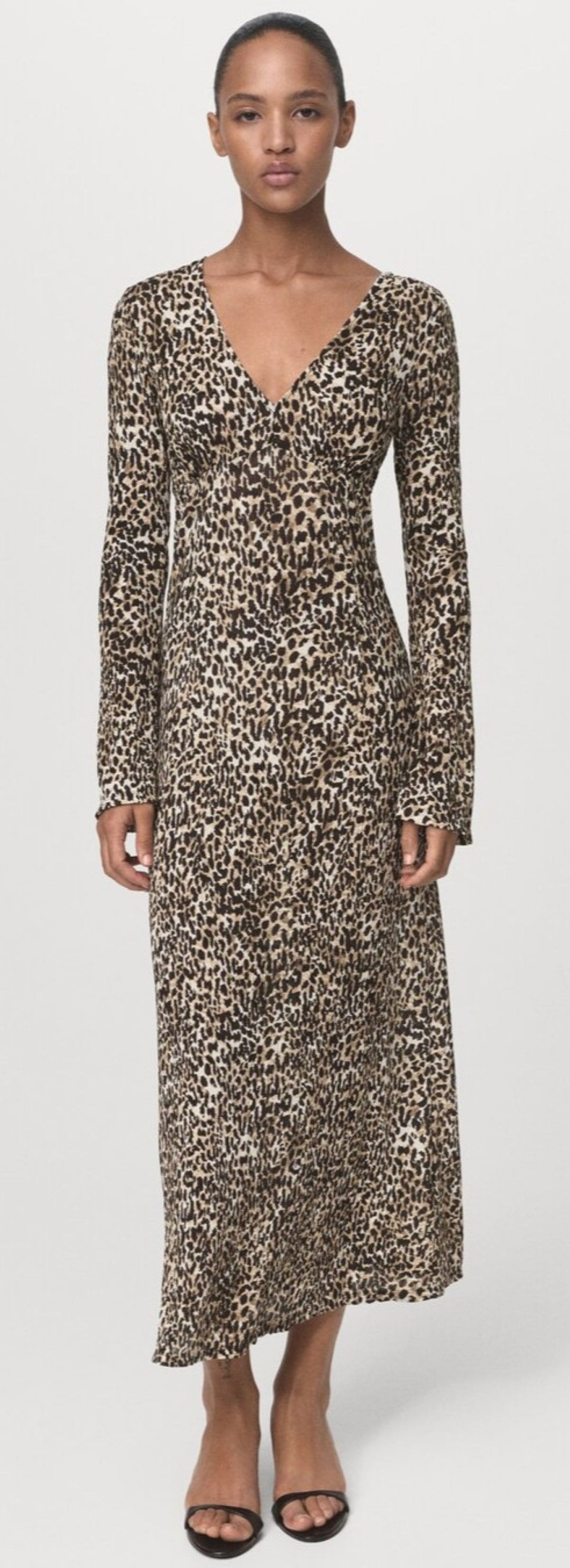 Vestido estampado cuello pico de Mango