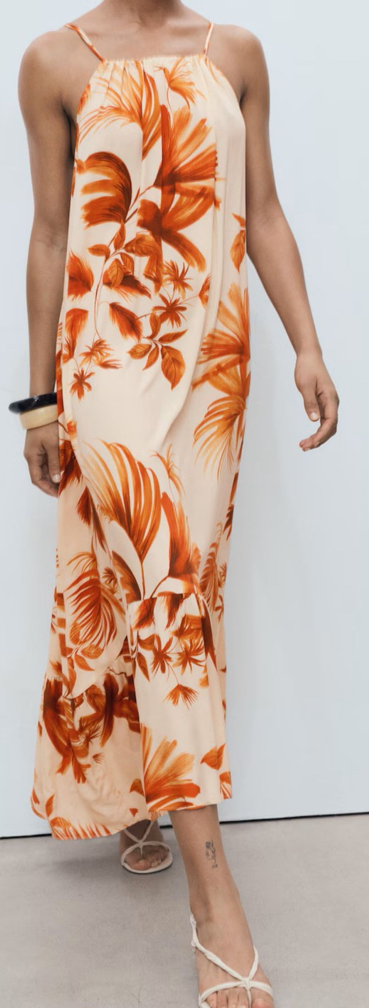 Vestido halter estampado palmeras de Mango