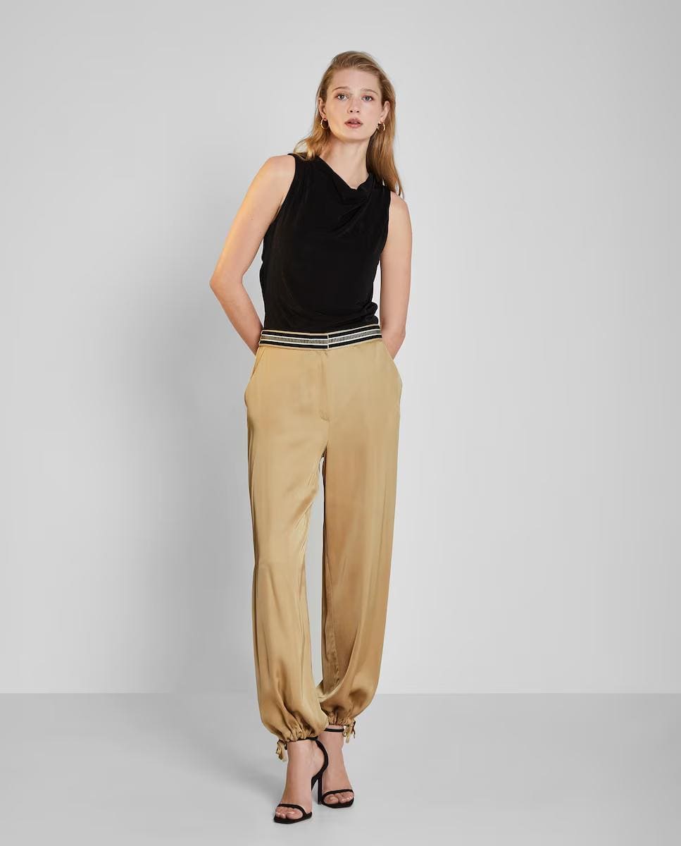 Pantalón ancho satinado con bajo ajustable, Trucco
