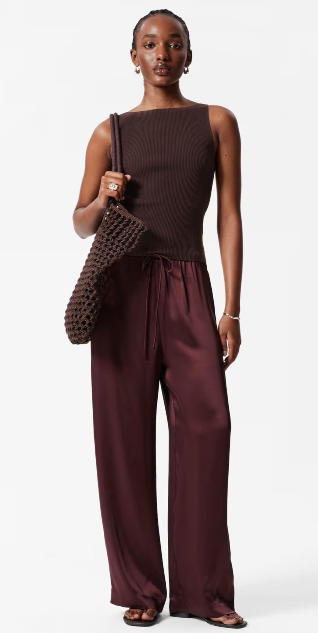 Pantalones de satén con cordón de ajuste, H&M