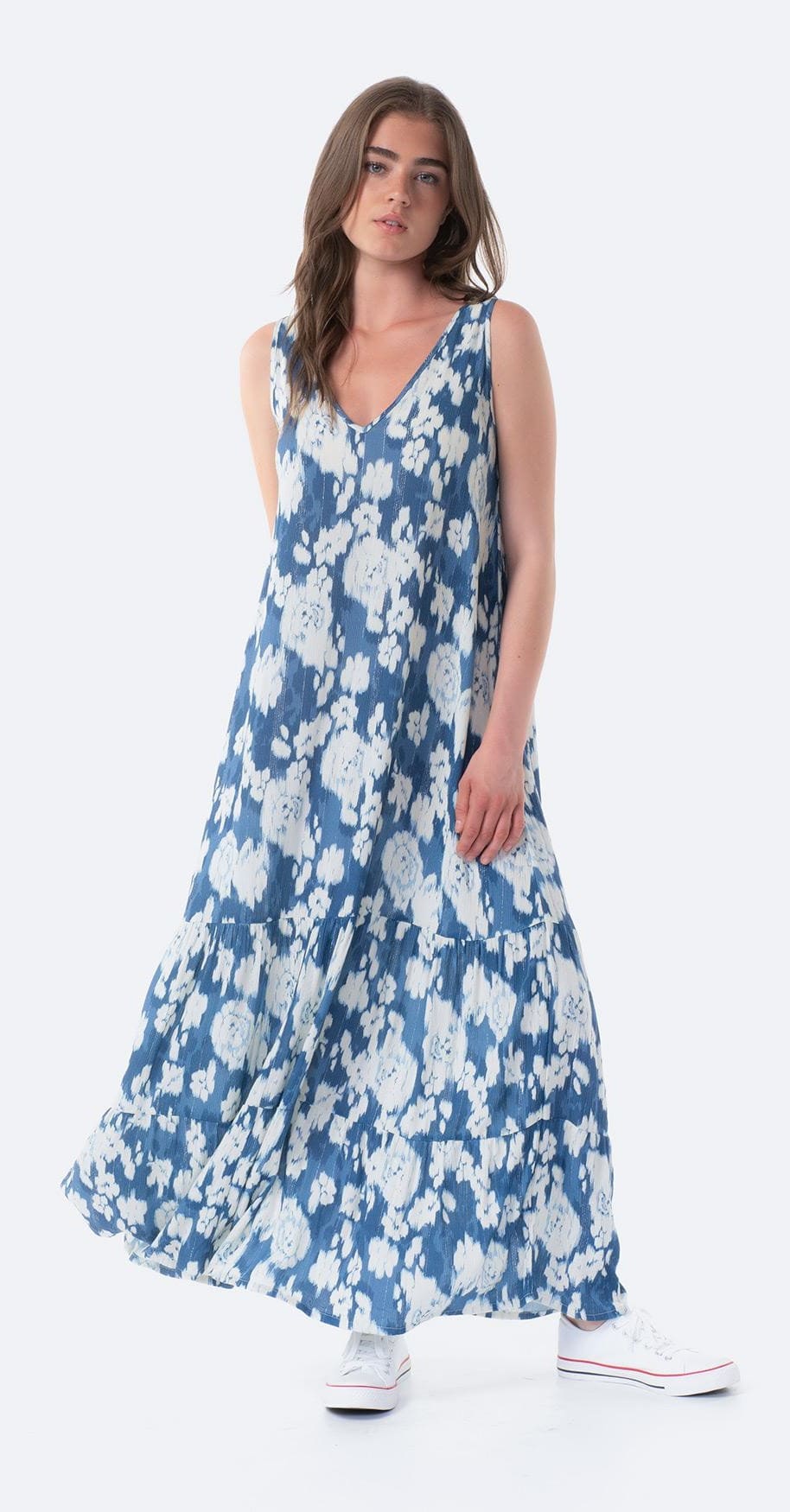 Vestido largo estampado y fluido, TEX