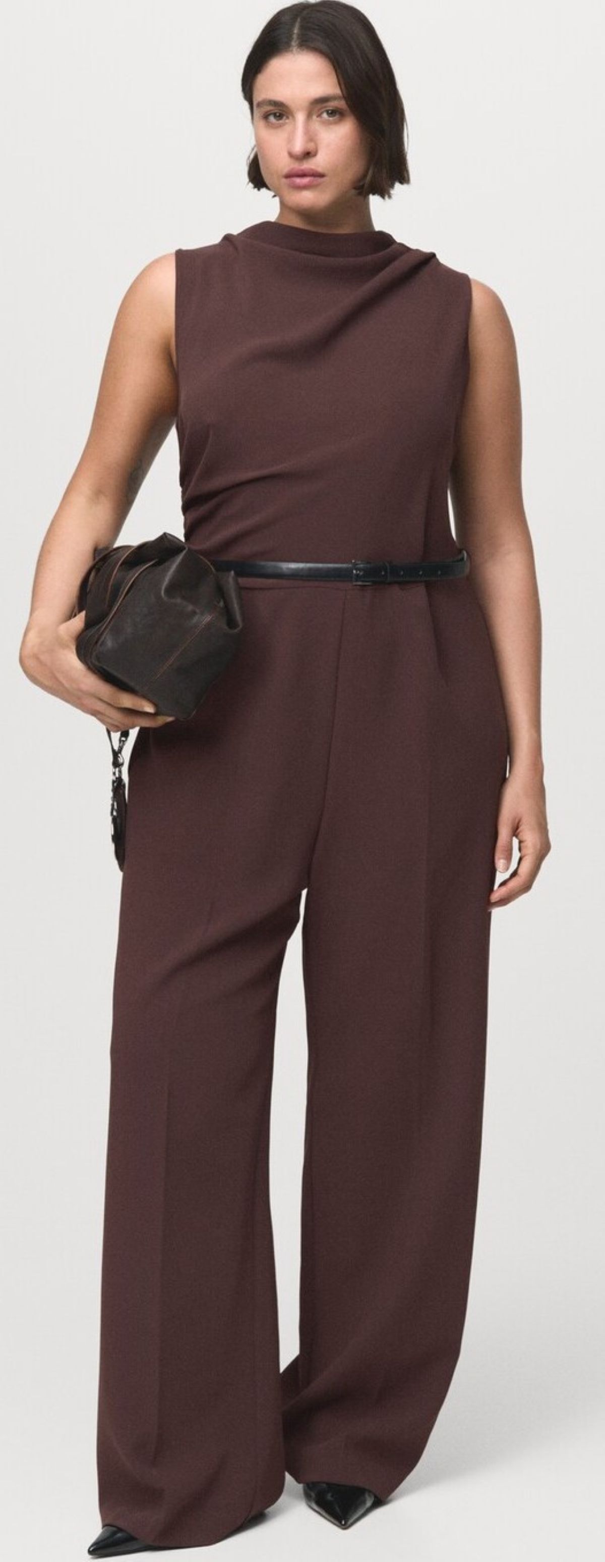 Mono largo cuello drapeado cinturón de Mango