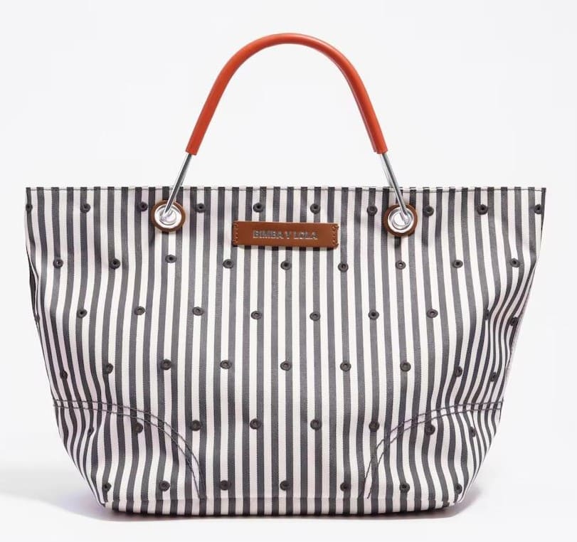 Bolso de mano Canopy mediano BIMBA Y LOLA con cierre de imán y diseño a rayas