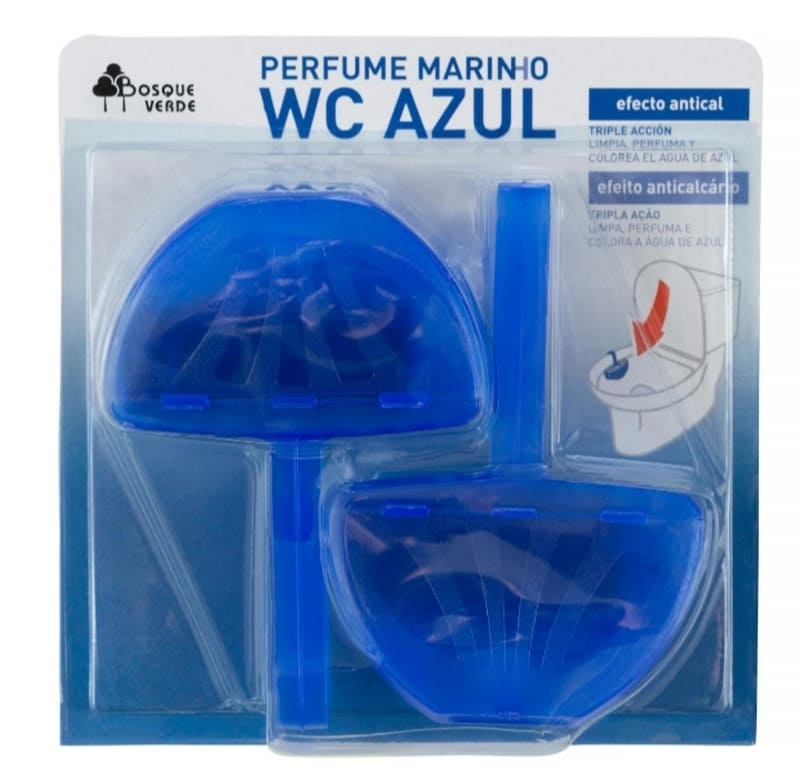 Colgador WC Azul perfume marino Bosque Verde triple acción