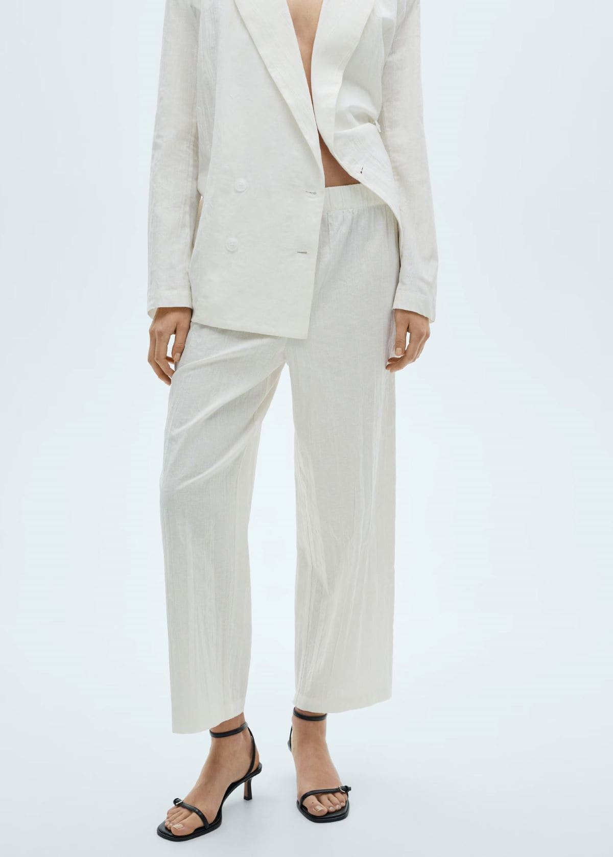 Pantalón de traje culotte con mezcla de lino, Mango