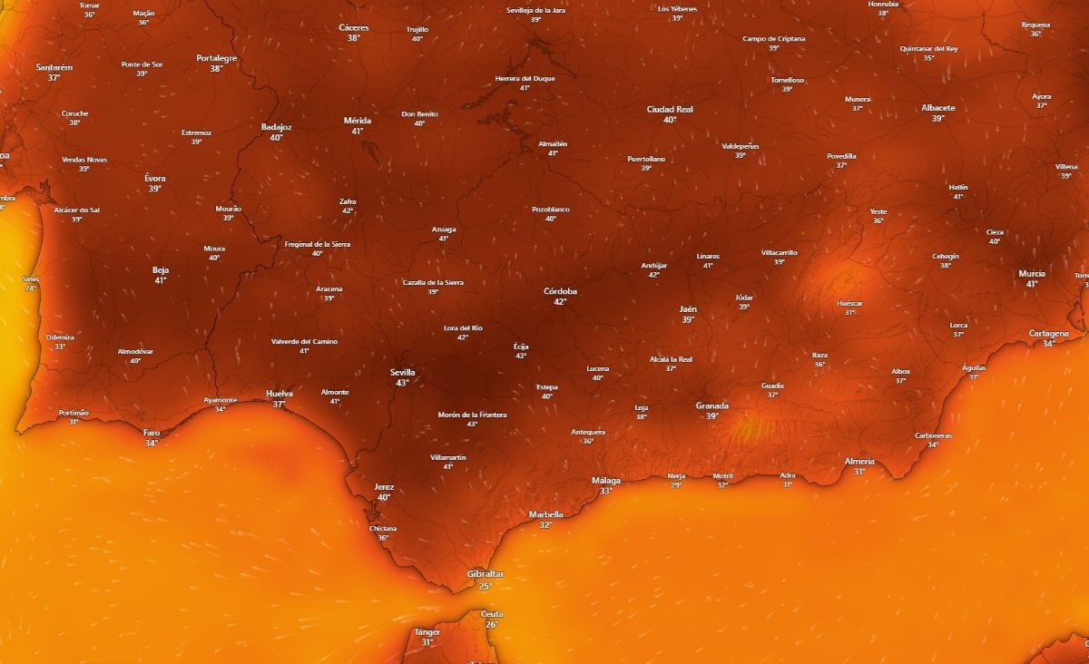 Temperaturas previstas Sábado 16 de agosto de 2025 en Andalucía