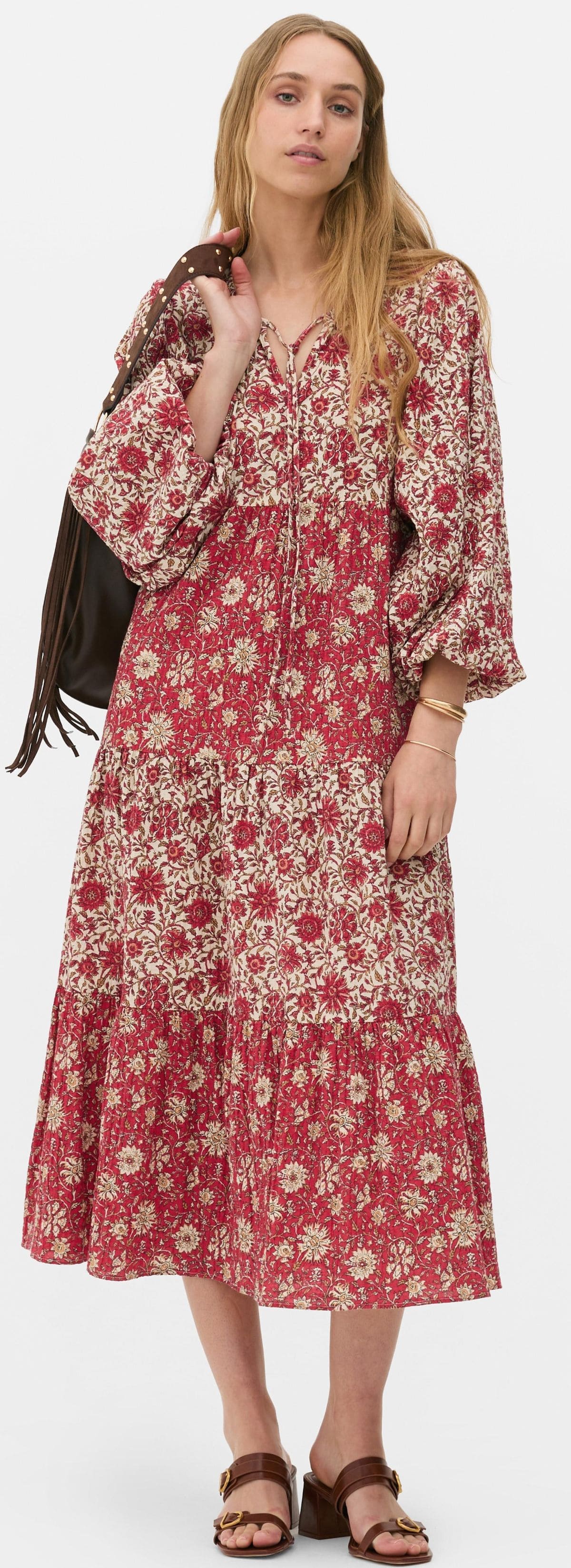 Vestido de patchwork midi con manga abullonada de Primark