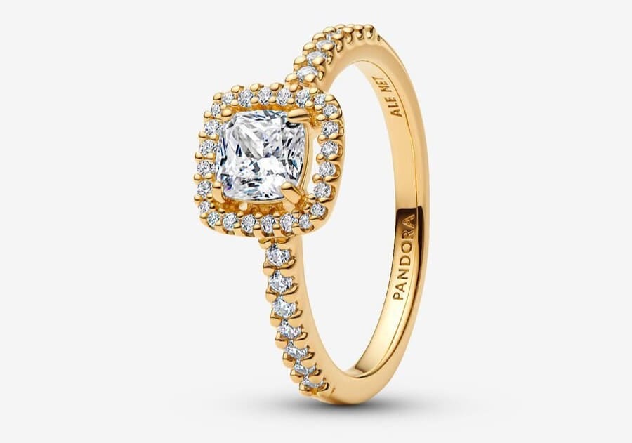 Anillo Halo Transparente Cuadrado Brillante de Pandora