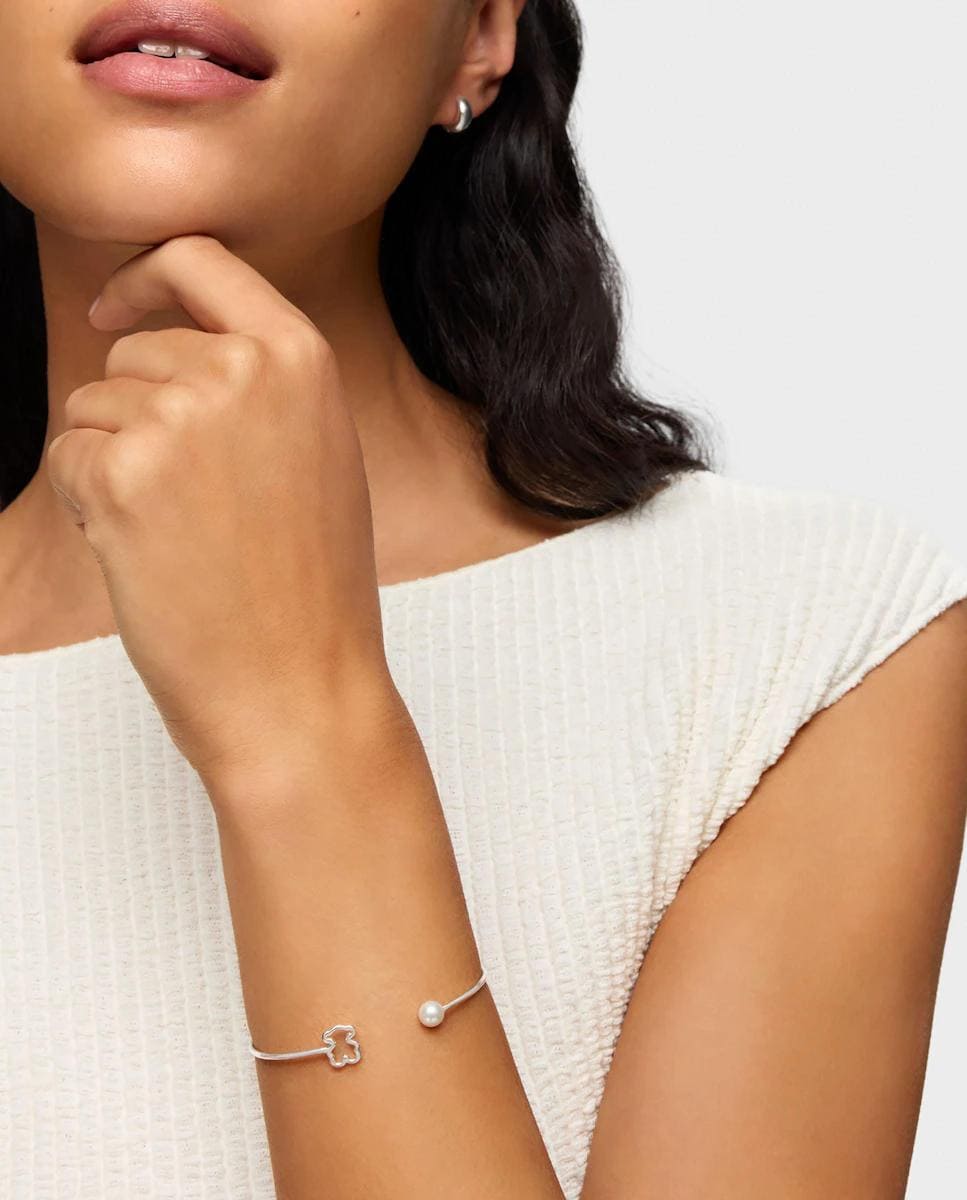 Pulsera esclava New Silueta de plata con perla