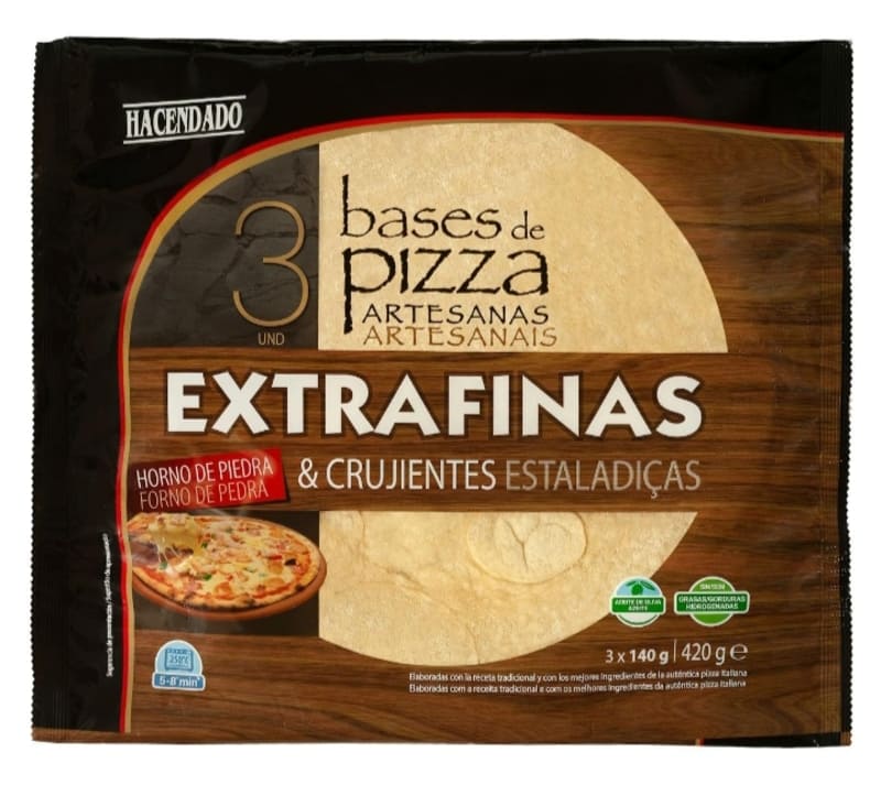Bases de pizza artesanales extrafinas y crujientes Hacendado