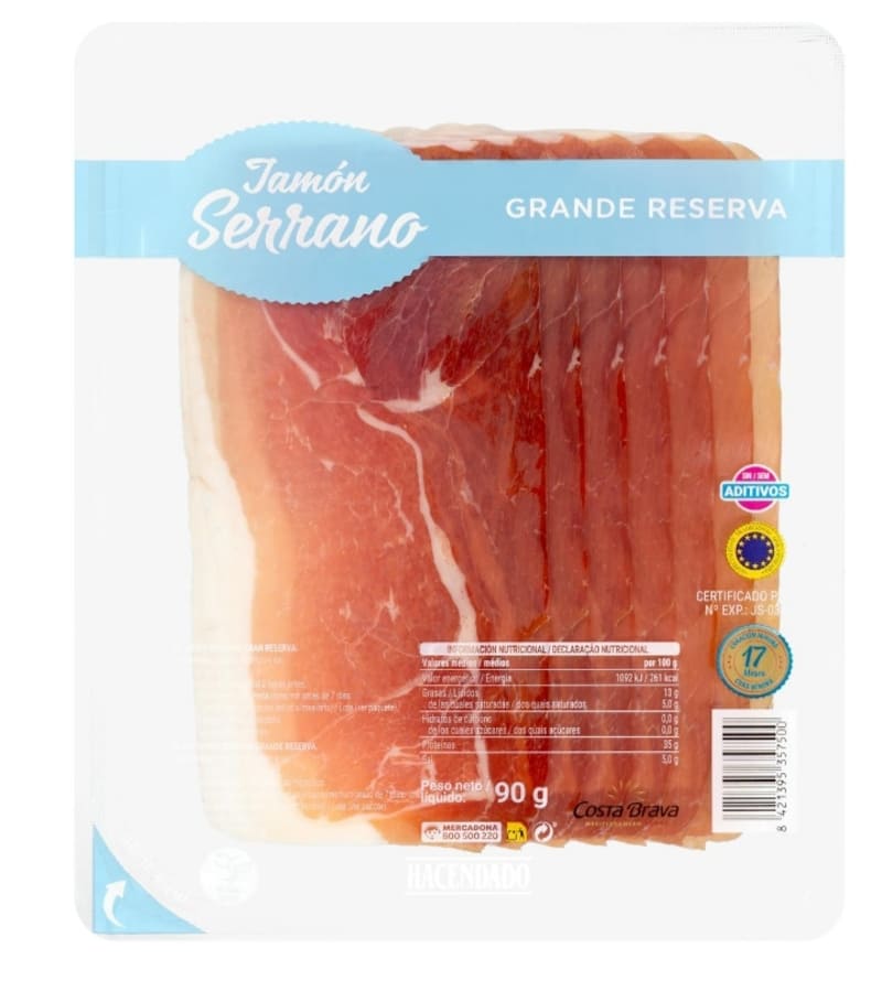 Jamón serrano gran reserva Costa Brava sin aditivos en lonchas