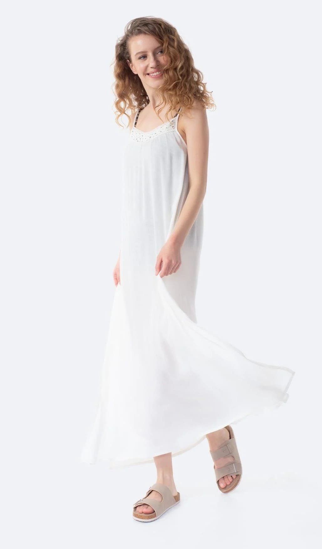 Vestido liso largo de baño con tirantes de Mujer TEX