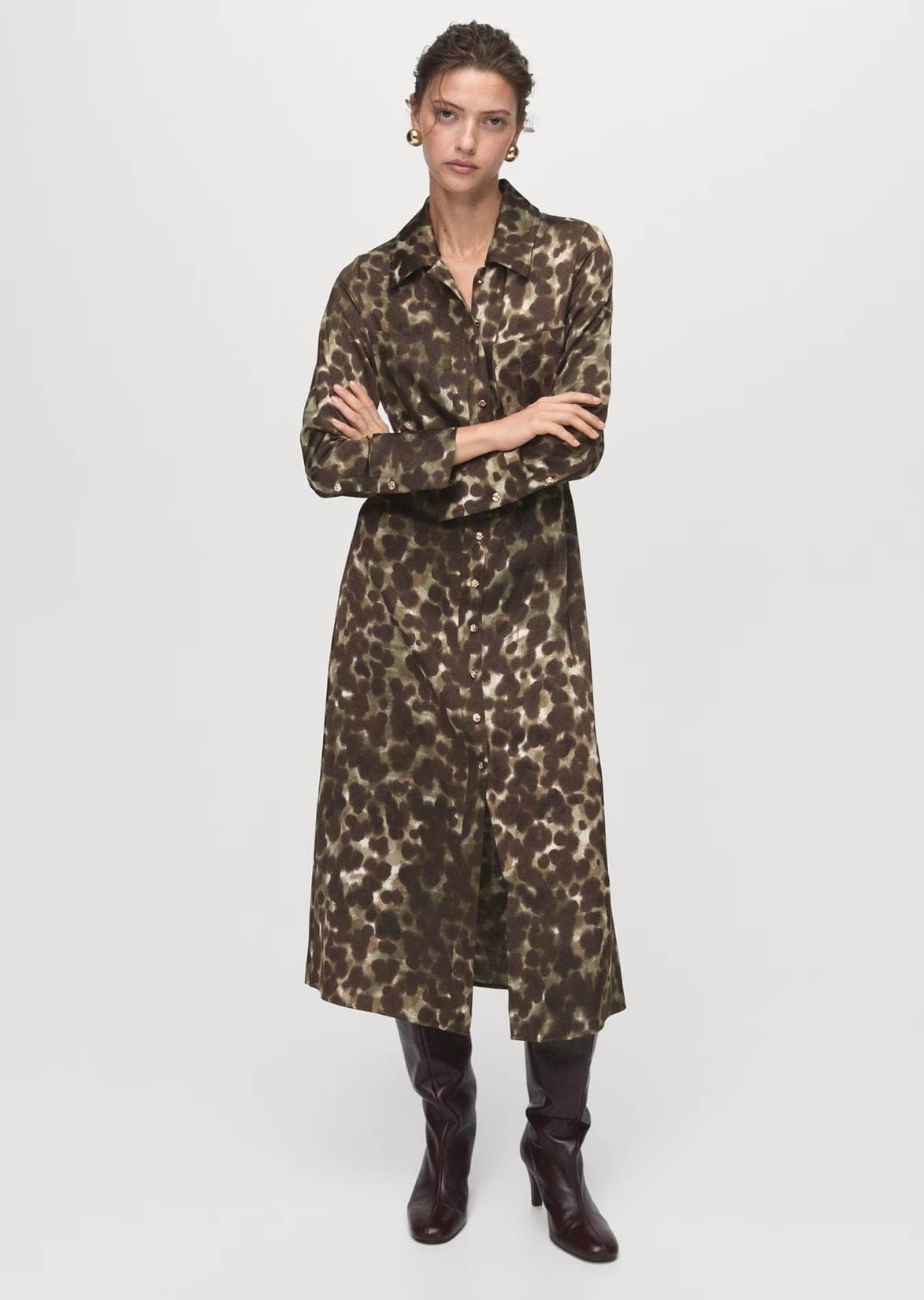 Vestido camisero estampado cinturón de Mango