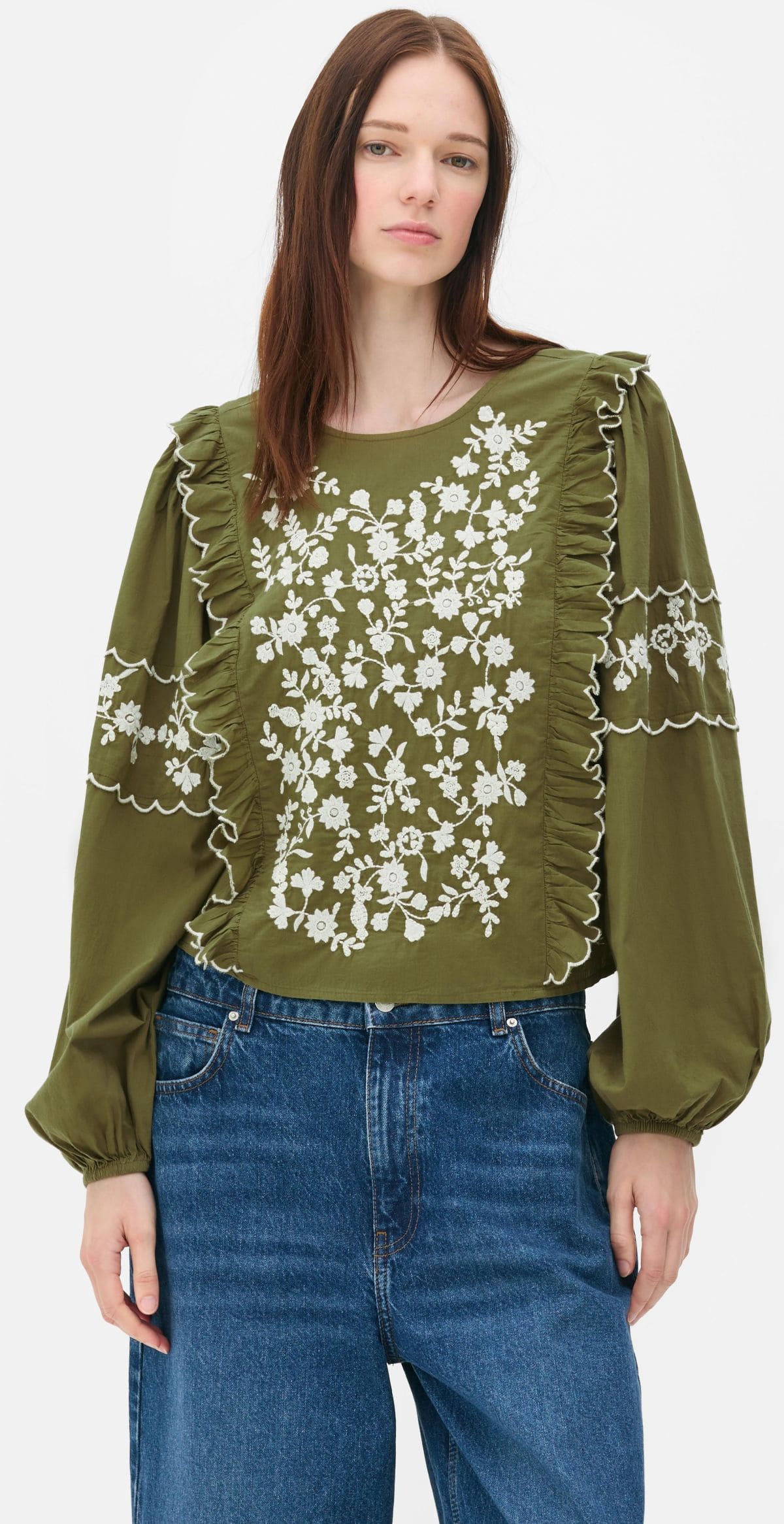 Blusa con manga abombada bordada de Primark