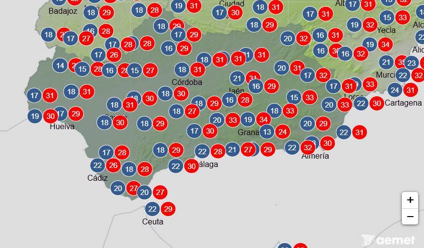Previsión de temperaturas en Andalucía el domingo 24 de agosto