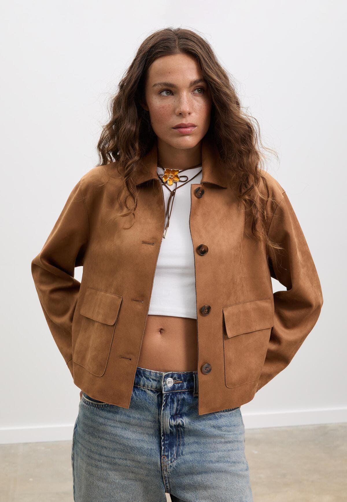 Cazadora con bolsillos efecto ante