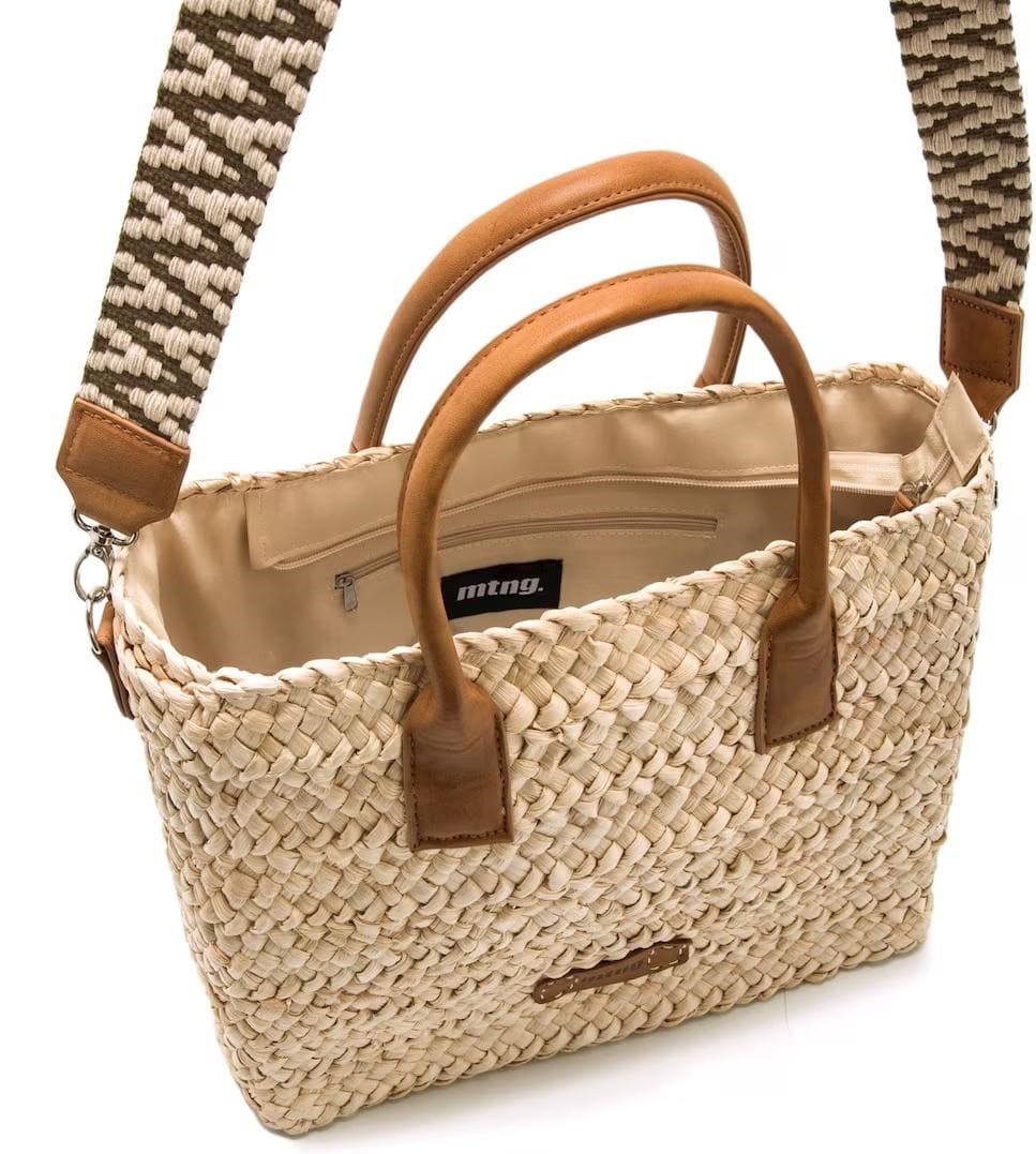 Bolso de mano en rafia con detalles boho, Mustang