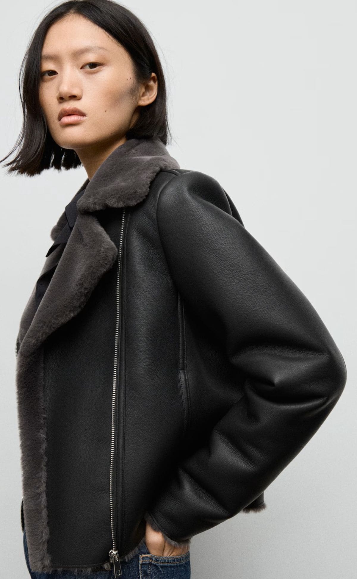 Chaqueta biker pelo de Mango