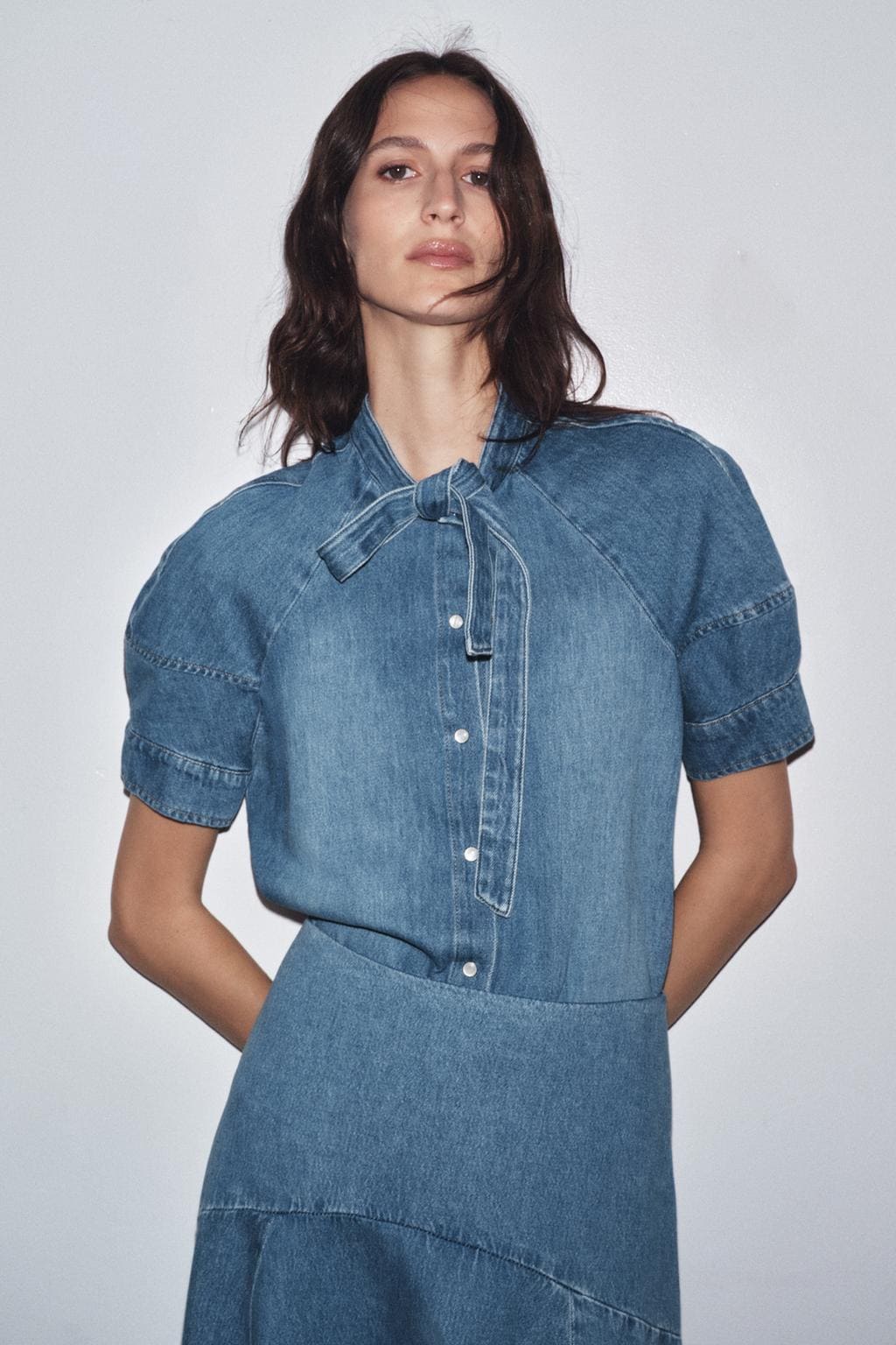 Camisa denim con lazada ZW COLLECTION