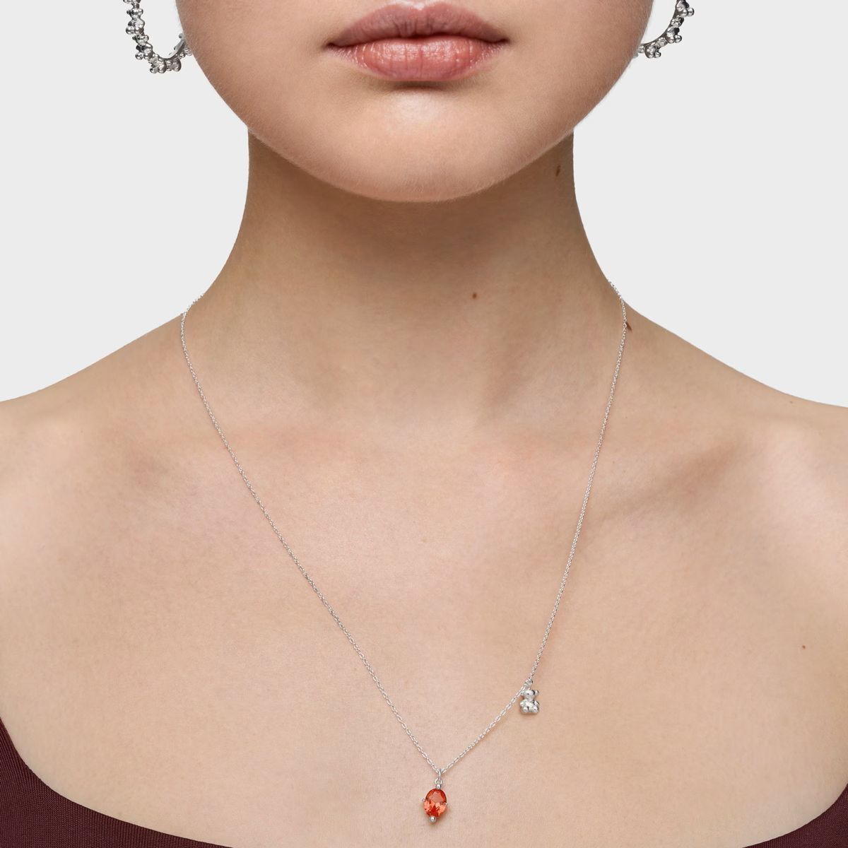 Collar corto motivo oso de plata y zafiro naranja creado en laboratorio Bold Bear LGG de Tous