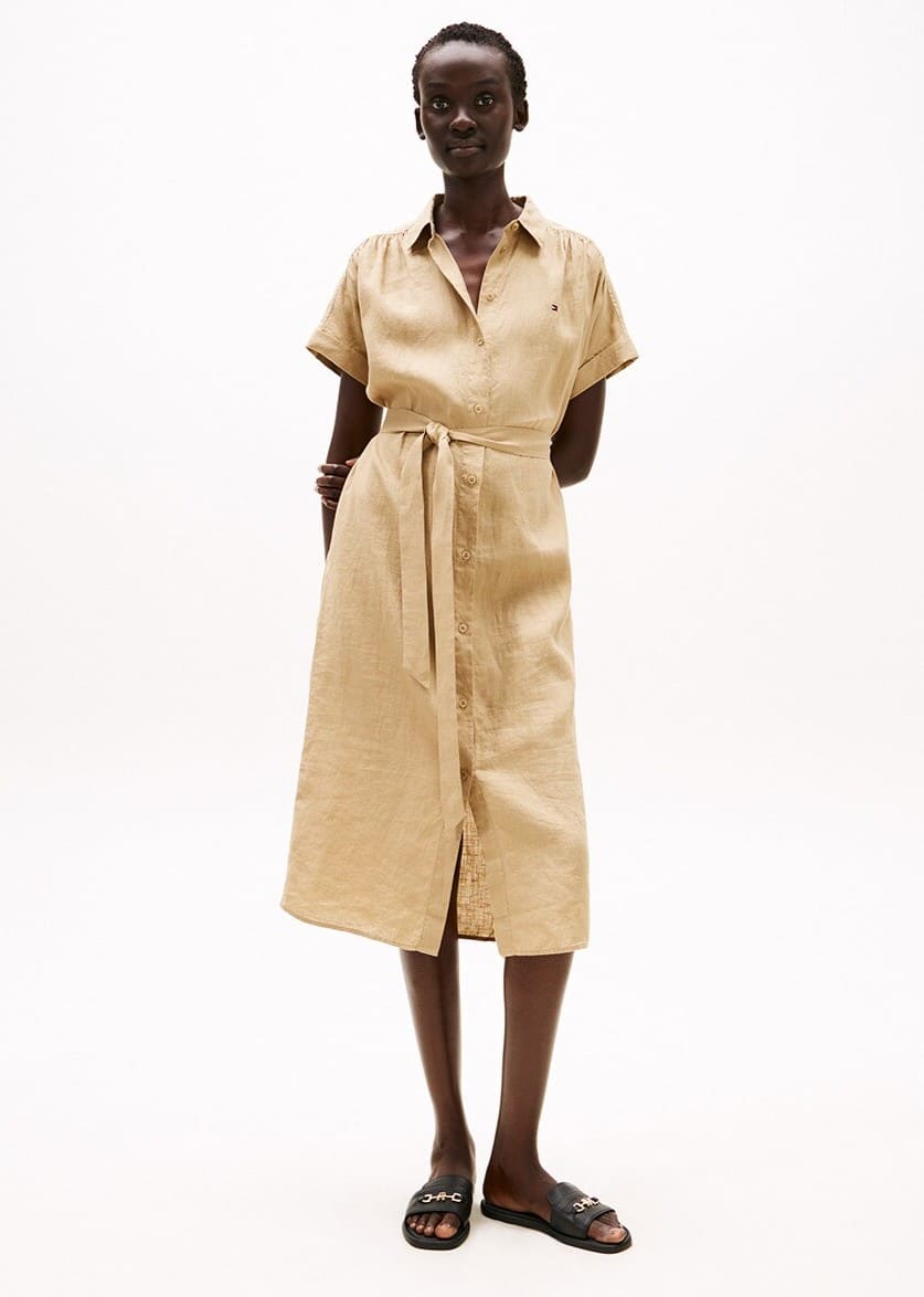 Tommy Hilfiger Vestido midi de lino de manga corta en El Corte Inglés