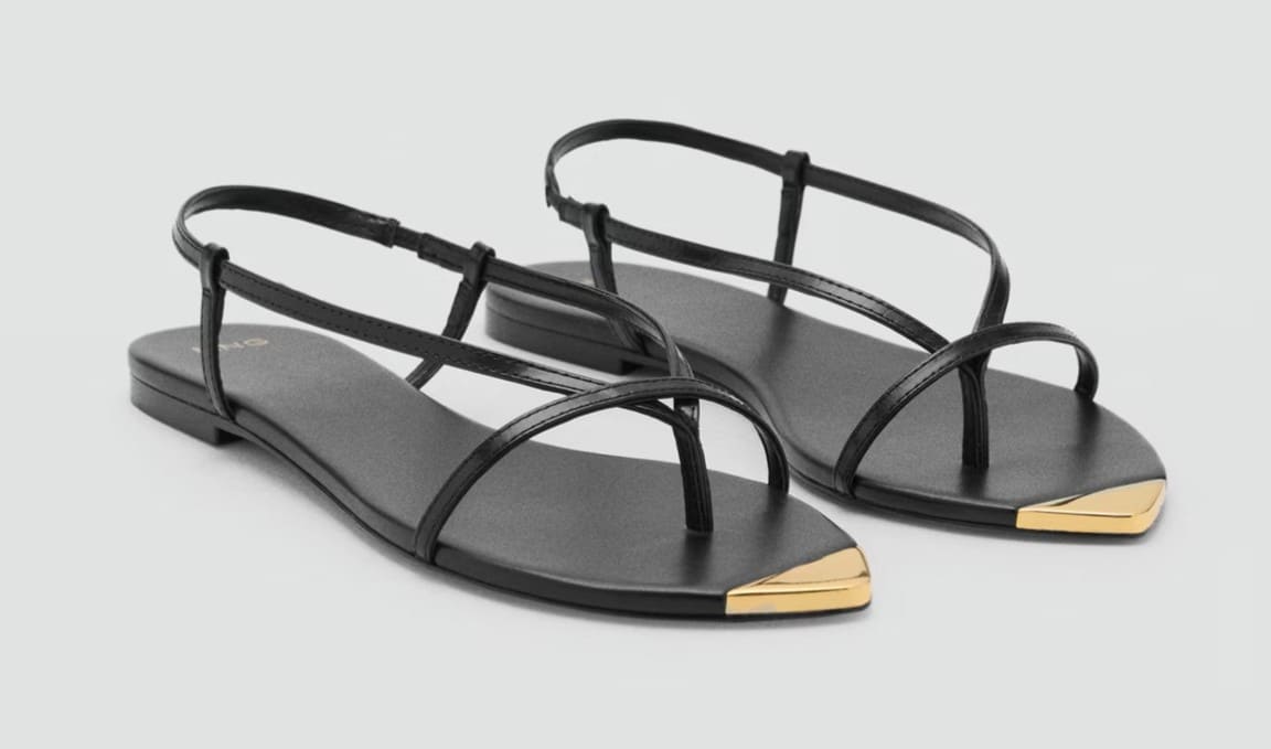 Sandalia piel tiras punta contraste de Mango