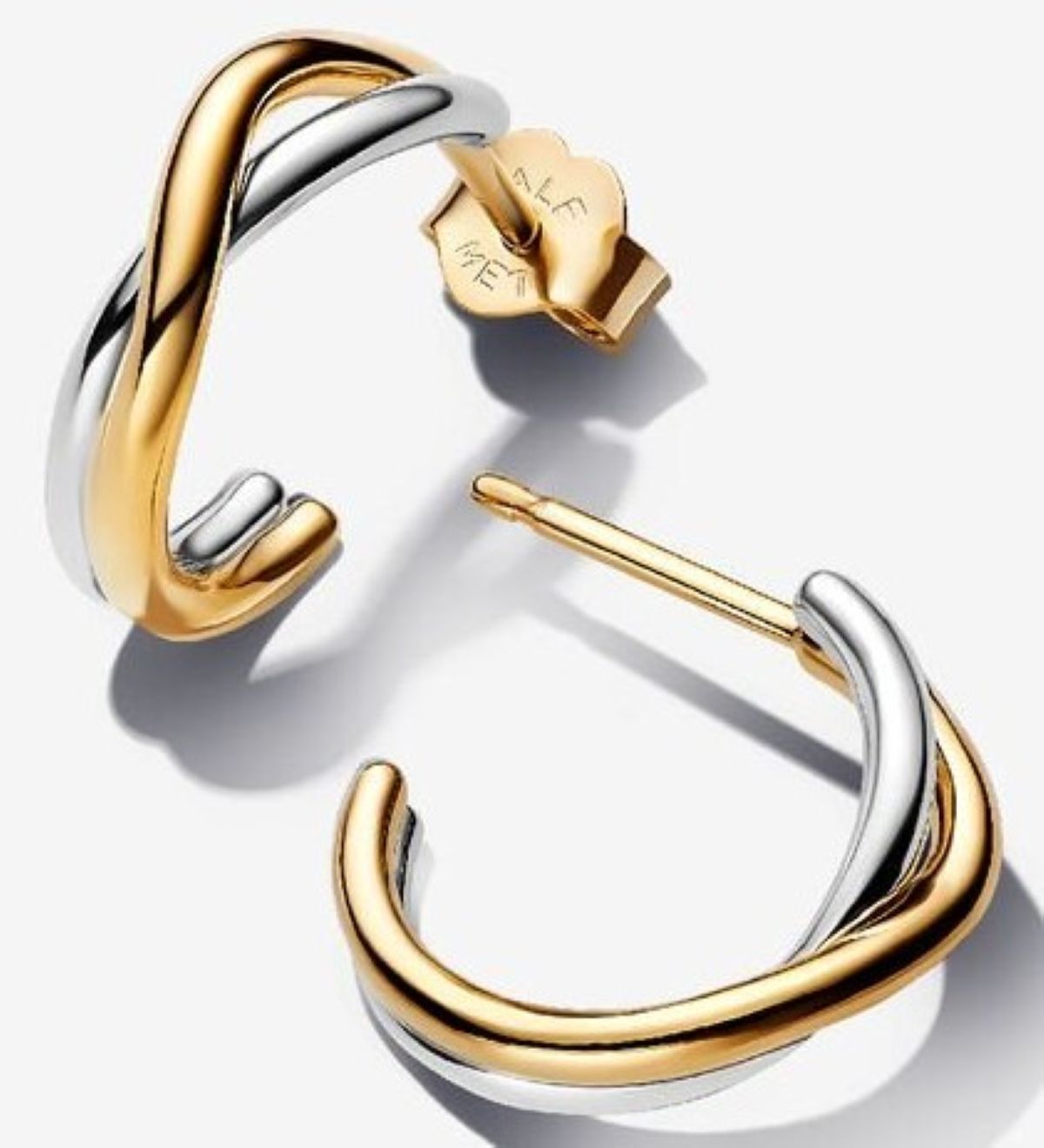 Pendientes de aro abiertos en dos tonos de forma orgánica de Pandora