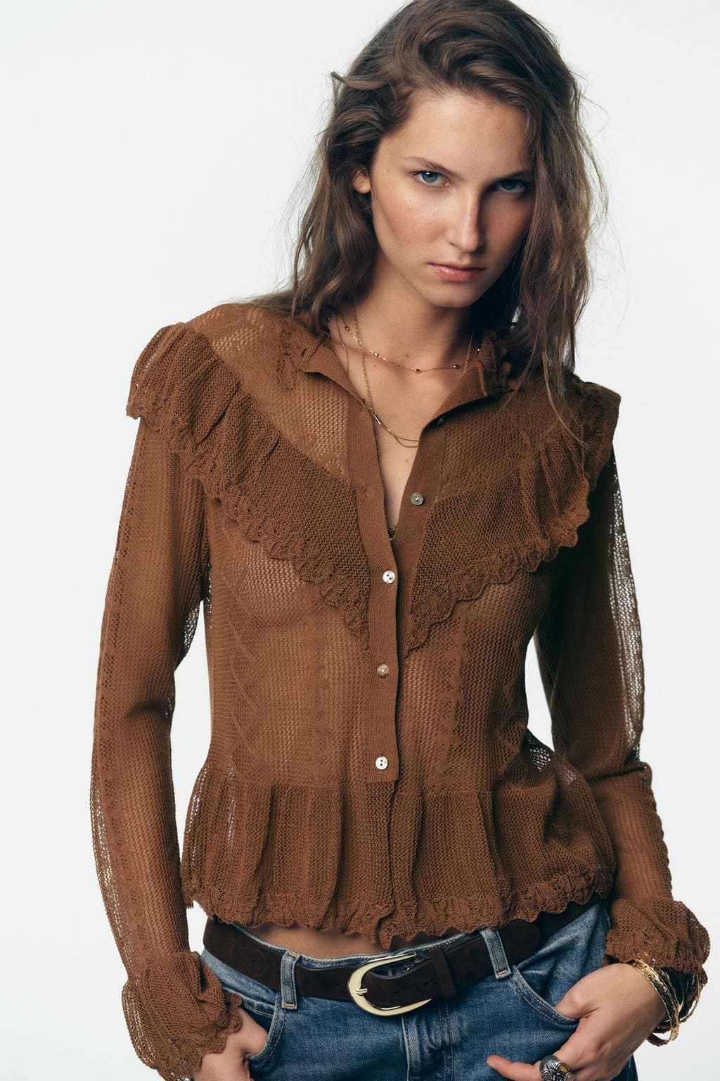 Chaqueta romántica de punto pointelle