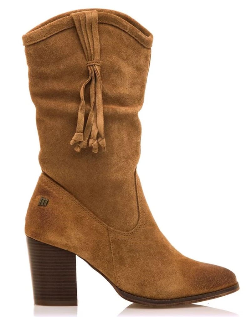 Botas altas en piel de serraje con detalle de flecos, Mustang