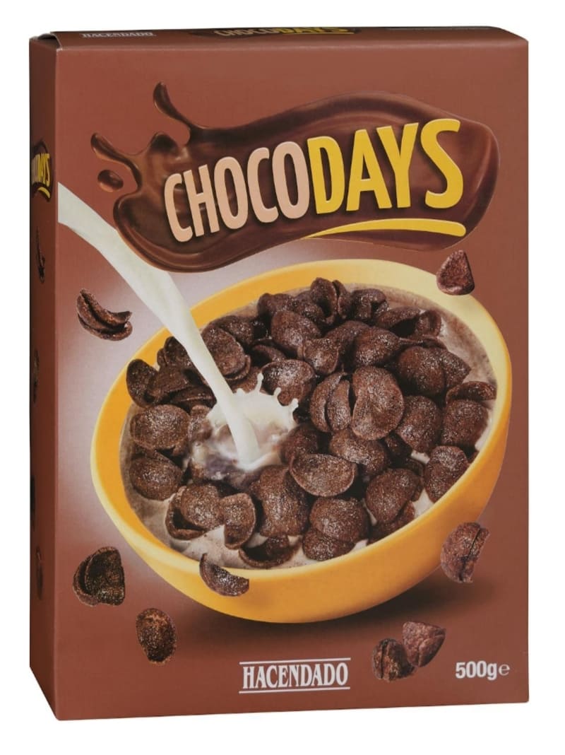 Cereales copos de trigo Chocodays Hacendado con chocolate