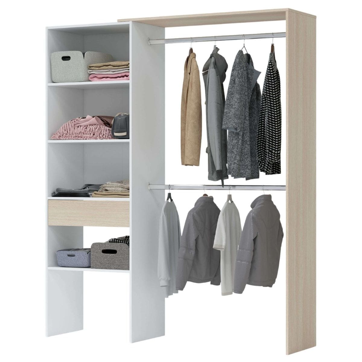 Armario Vestidor Marzo 1 Cajón Blanco Artik Y Roble en Carrefour