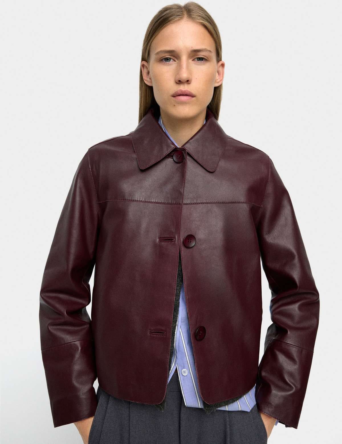 Chaqueta de piel con pespuntes de Pafois