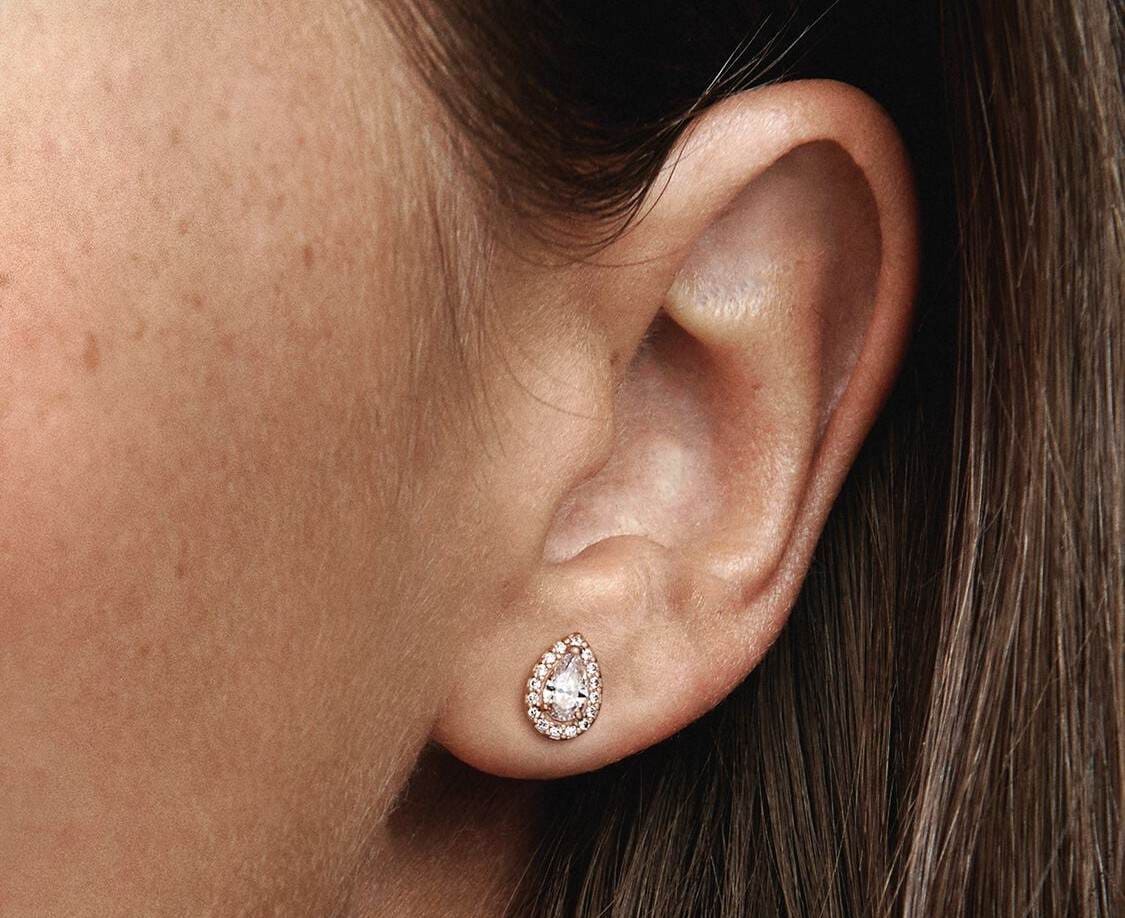 Pendientes de Botón Cuadrados Halo Lágrima de Pandora