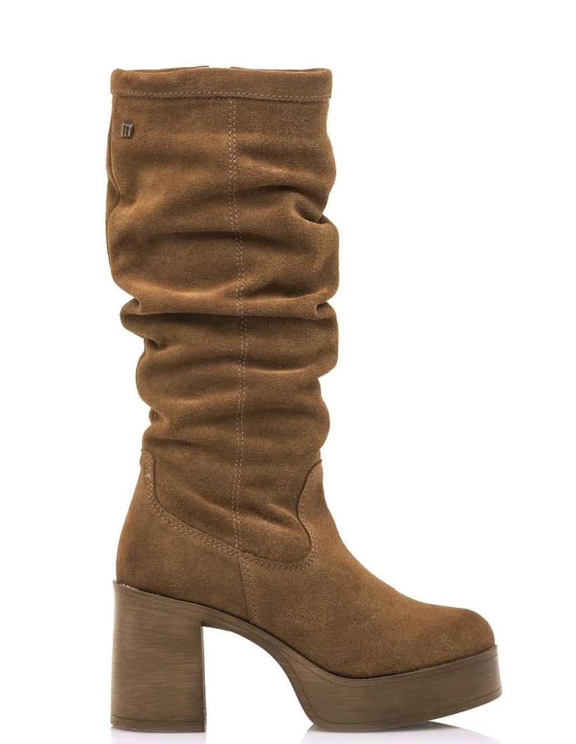 Botas de piel con caña alta, plataforma y tacón de bloque, Mustang