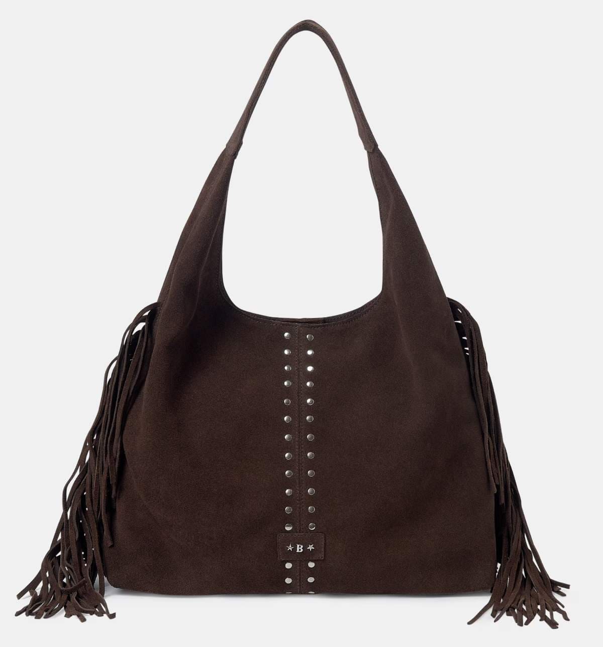 Brownie Bolso de hombro de piel color marrón con tachas y flecos en El Corte Inglés