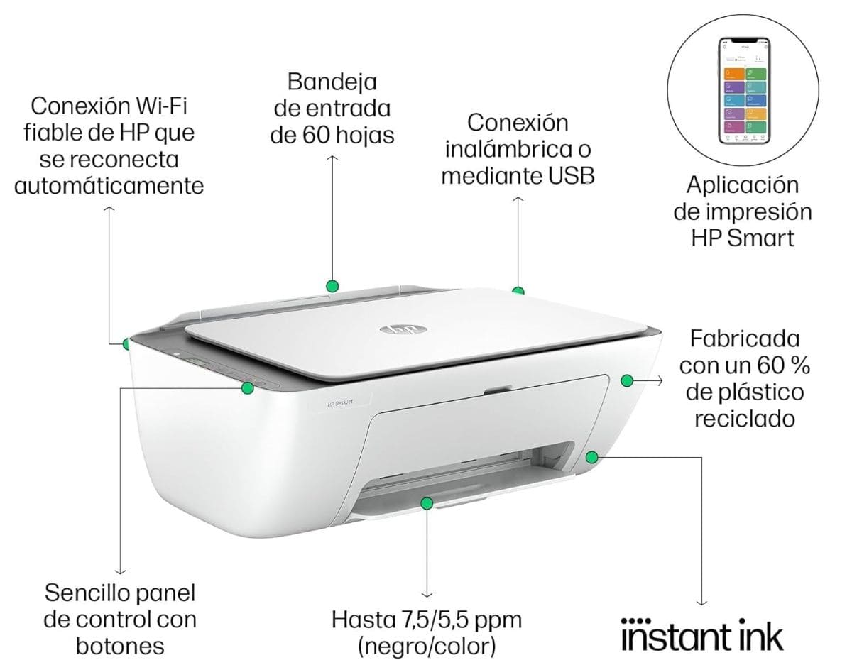 HP DeskJet 2820e Impresora multifunción de inyección de tinta A4 a color en Amazon