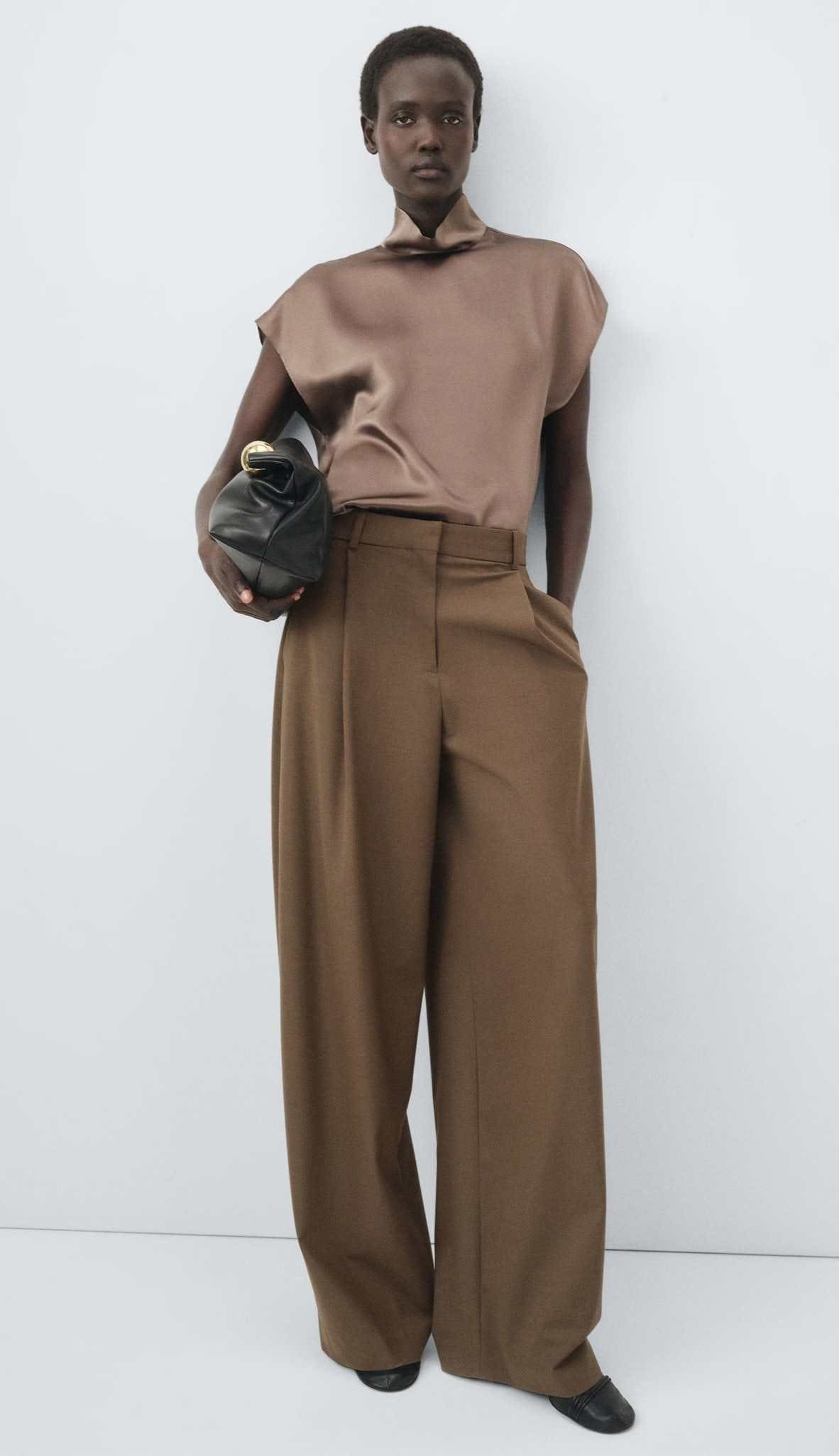 Pantalón traje recto pinzas de Mango