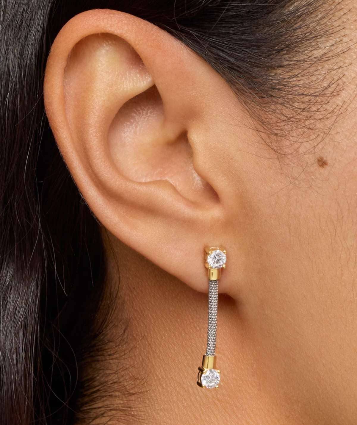 Pendientes largos de acero, oro 14 kt y diamantes creados en laboratorio TOUS Mesh LGD