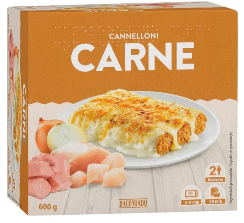 Canelones de carne Hacendado ultracongelados