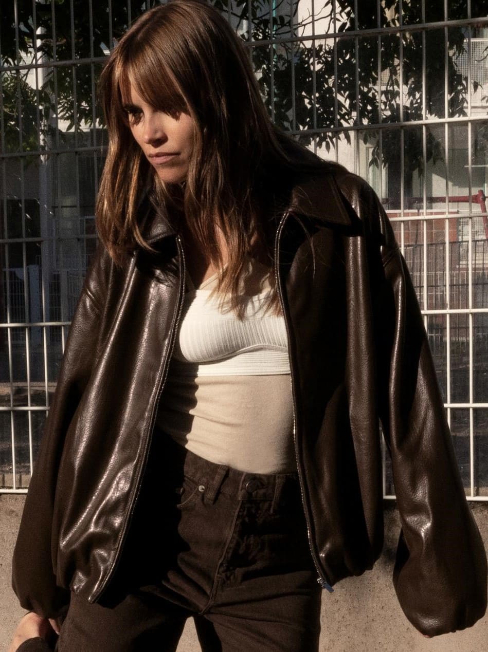 Chaqueta bomber efecto piel marrón chocolate